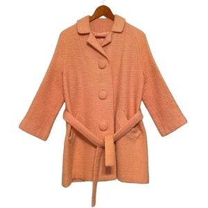 Vintage MCM Pink Boucle Swing Coat‎ 3/4 Sleeves w/ Belt
